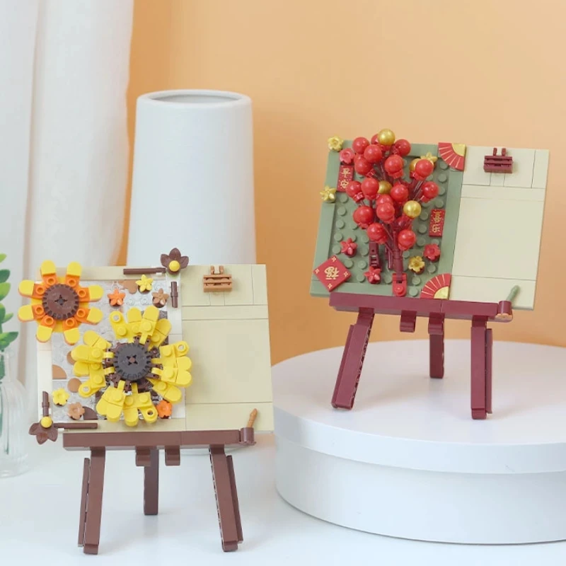 Moc Flower Desktop Note Paper Holder Model Building Blocks Giocattoli Per Bambini Per Bambini Orchidea Girasole Brick Ornament Regalo Di Natale