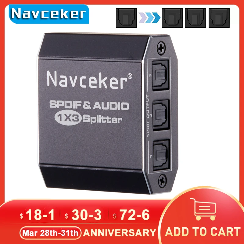 Digital Spdif Splitter Audio Ottico Adattatore Splitter Toslink In Lega Di Alluminio 1X3 Splitter Ottico 1 In 3 Out Supporto Dts Ac3