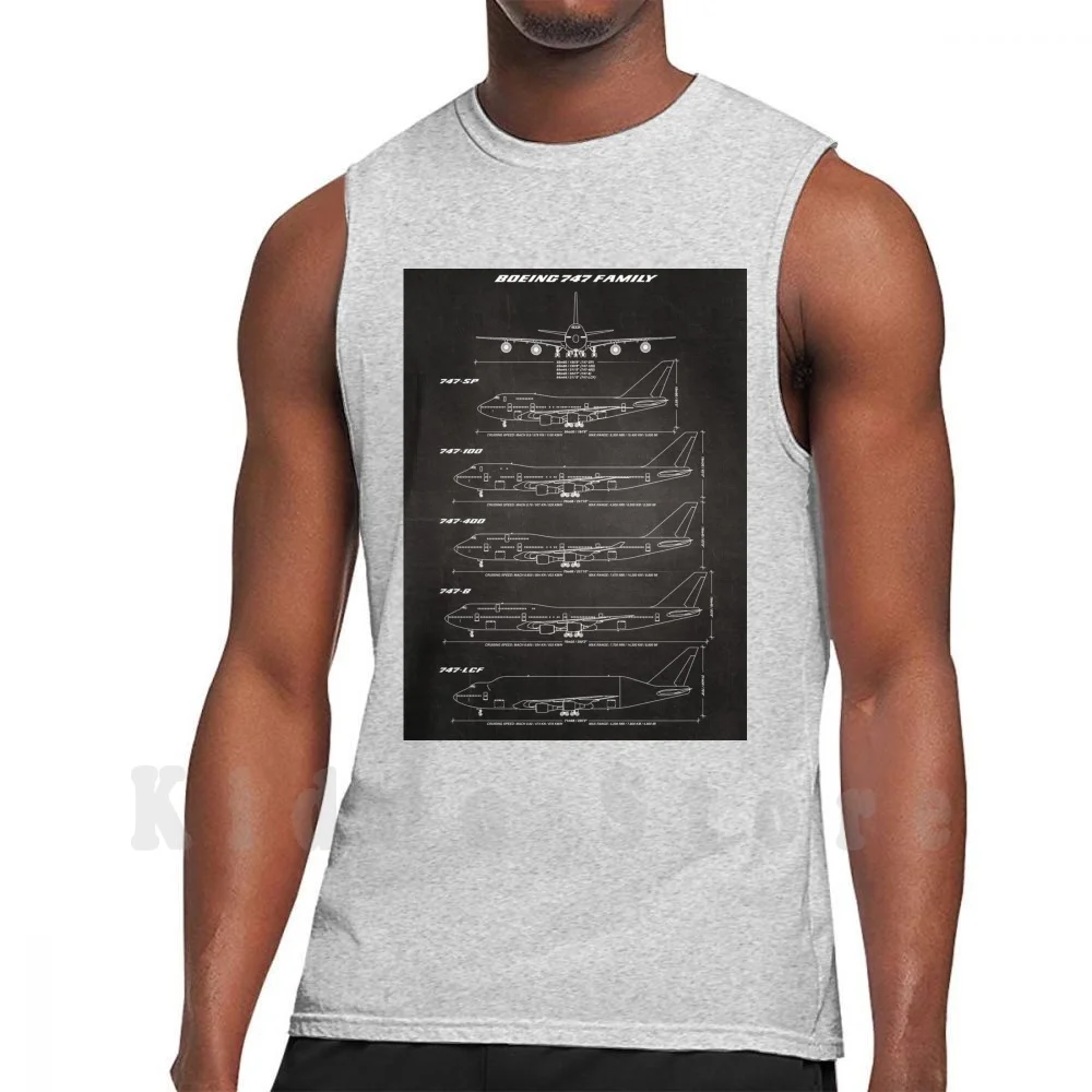 Boeing 747 Family Blueprint (Nero) Canottiere Gilet 100% Cotone Boeing 747 Jumbojet Jumbo Jet 747 Sp 747 100 747 400
