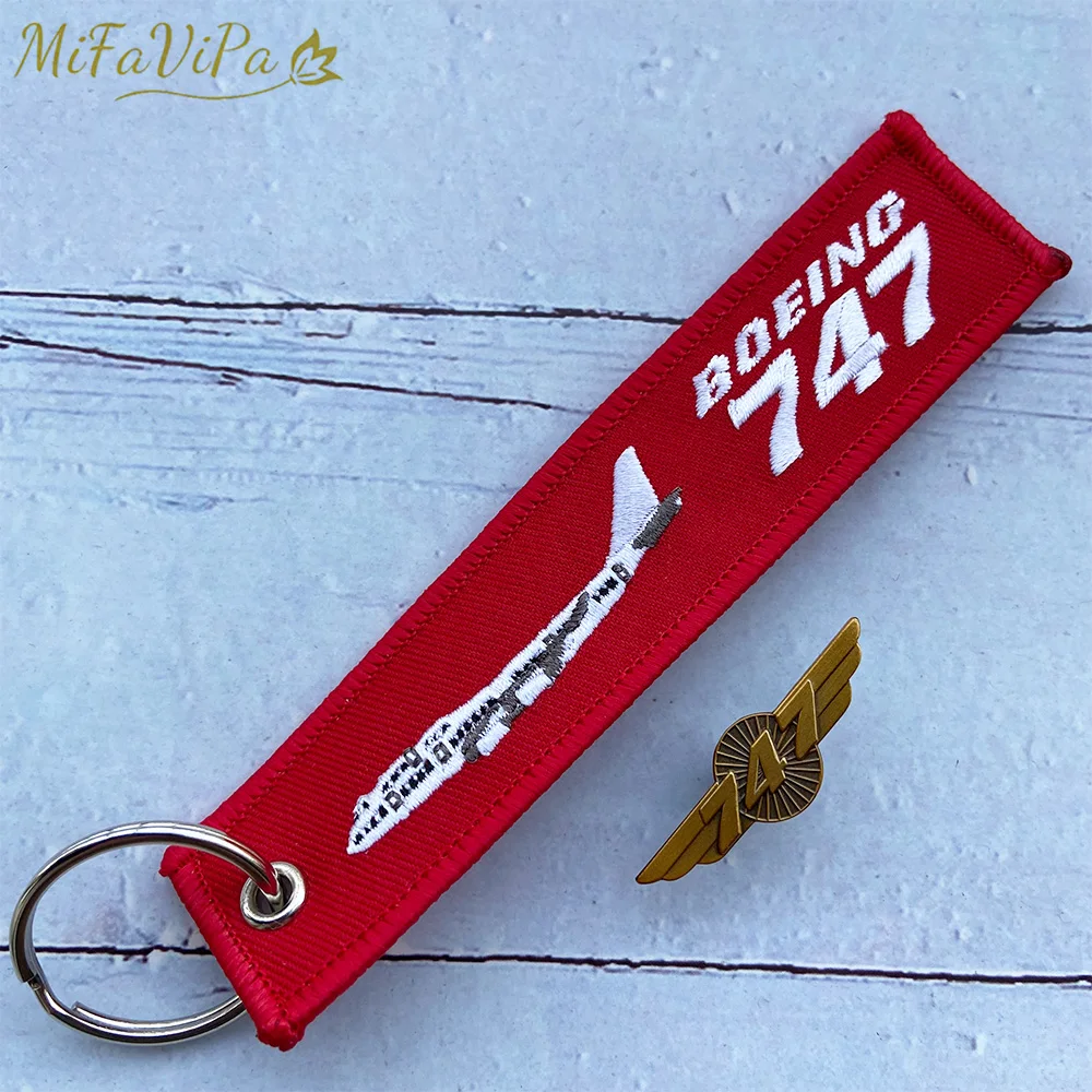 Mifavipa Red Boeing 747 Portachiavi Ricamo Con Spilla 747 Llavero Portachiavi Aviazione Per Flight Crew Gift Chaveiro Portachiavi