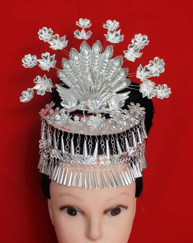 Miao Argento Hmong Accessorio Miao Gioielli Cinese Tradizionale Retrò Miao Argento Danza Usura Forcine Copricapo