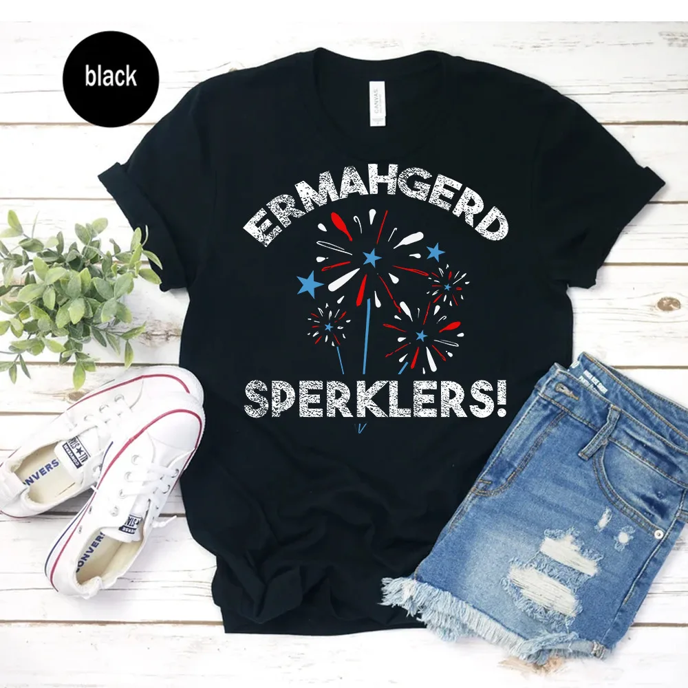 Maglietta Da Uomo Ermahgerd Sperklers Divertente 4 Luglio Fuochi D'Artificio Sparklers Graphic