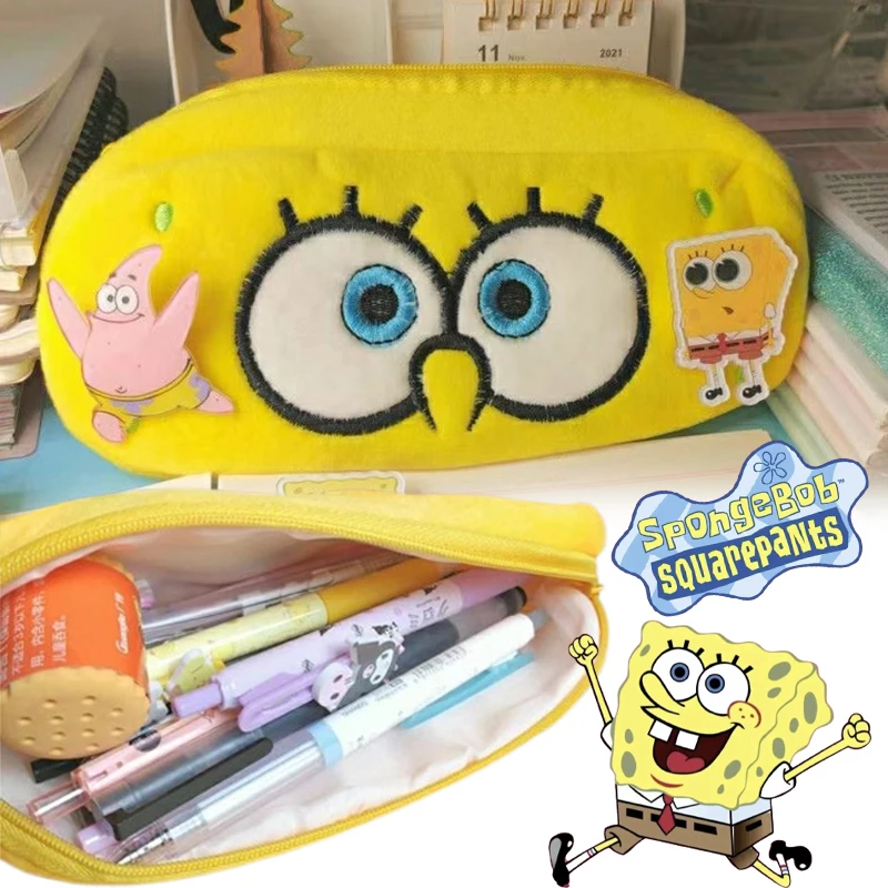 Spongebob Pencil Bag Cartoon Anime Pen Pouch Peluche Cancelleria Storage Bag Girl Cute Ricama Pencil Case Studente Reward Gift