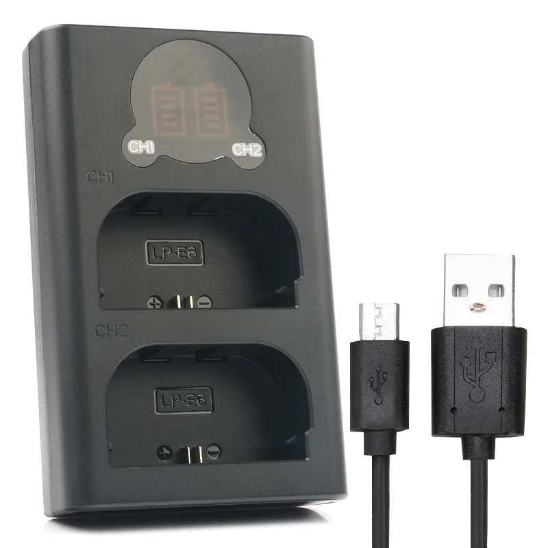 Caricabatteria Doppio Lp-E6N Di Usb Del Led Di Compatibile Con Per Il Segno Ii 60D 60Da 70D 80D Xc10 Di Canon Eos 7D