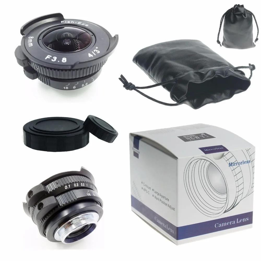 8Mm F/3.8 C Mount 4/3 "Fisheye Mirrorless Per Fuji Fx X-A2 E2 X X-M1 X-A1 X-T1 + C-Fx Adattatore + Fx Lens Cap Posteriore