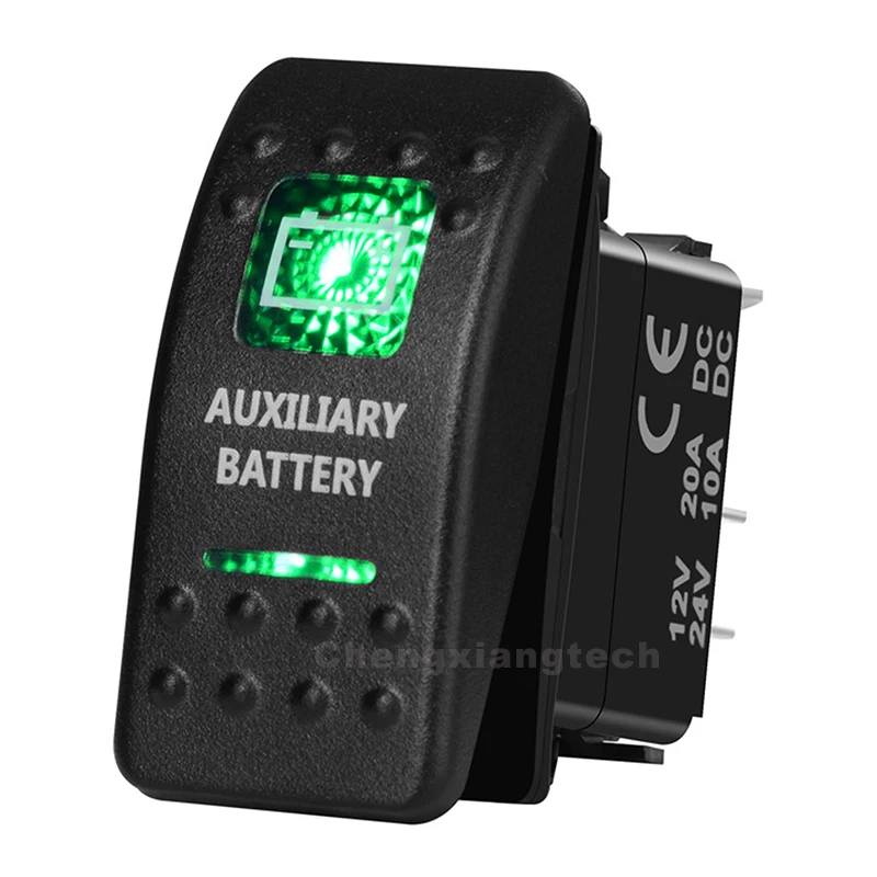 Batteria Ausiliaria 5 Pin On Off Interruttore A Bilanciere Retroilluminato A Led Verde Per Auto Barca Camion 12V 24V Spst Carling Contura Rocker Sw