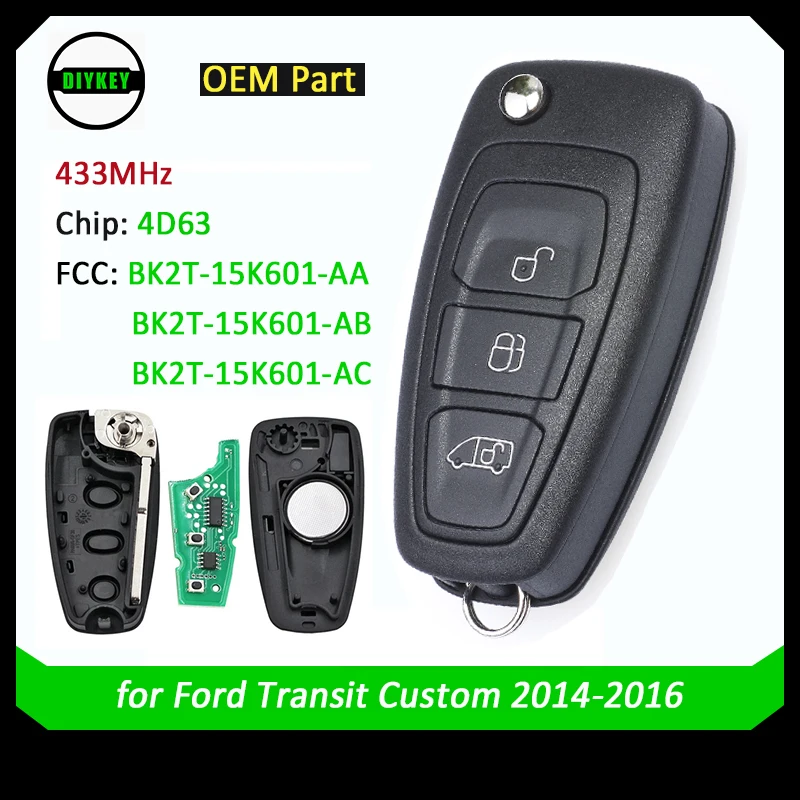 Diykey 434Mhz 63 Bk2T-15K601-Aa/ Ab/ Ac Oem Oem / Aftermarket Telecomando Portachiavi Per Ford Transit Custom 2014 2015 2016