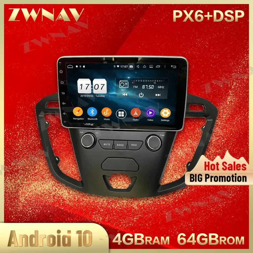 Px6 Dsp 4Gb 64Gb Schermo Android 10.0 Car Multimedia Player Unit Per Ford Transit Custom 2016 Car Gps Radio Stereo Bt Head Unit