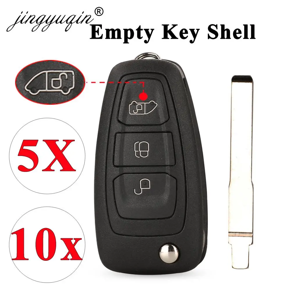 Jingyuqin 5/10Pcs Flip Remote Car Key Shell Case Per Ford Transit Custom Mk8 Cargo Tourneo Custom 2012 + Sostituzione