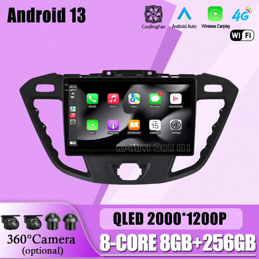 9 "Android 13 Car Radio Multimedia Per Ford Transit Tourneo Custom 2016 - 2020 Player Navigation Gps Dsp Carplay 4G Wifi