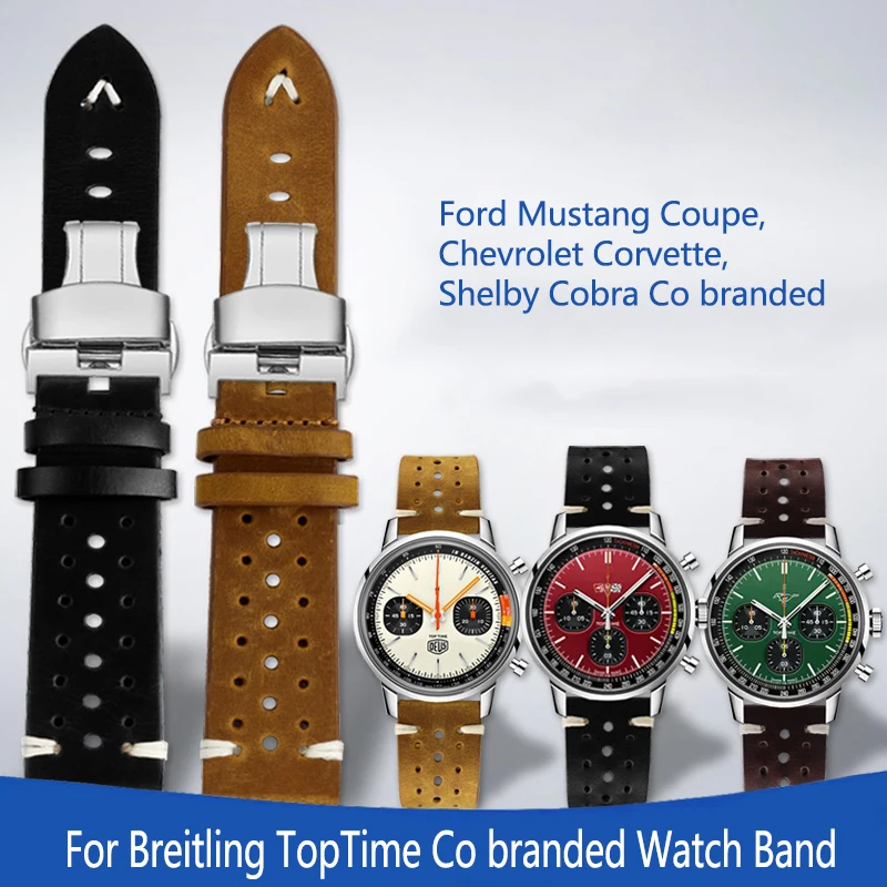 Cinturino In Pelle Bovina Per Breitling Toptime Ford Mustang Sports Car Chevrolet Corvette Co Cinturino In Pelle Con Marchio 20Mm 21Mm Bracciale