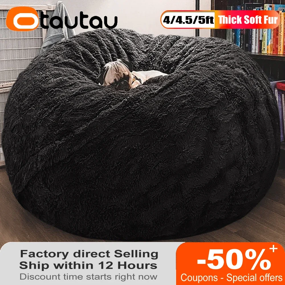 Otautautau 4/5Ft Giant Fluffy Faxu Bunny Fur Bean Bag Pouf Cover Senza Riempitivo Floor Beanbag Lounger Sofa Bed Puff Sac Dd003