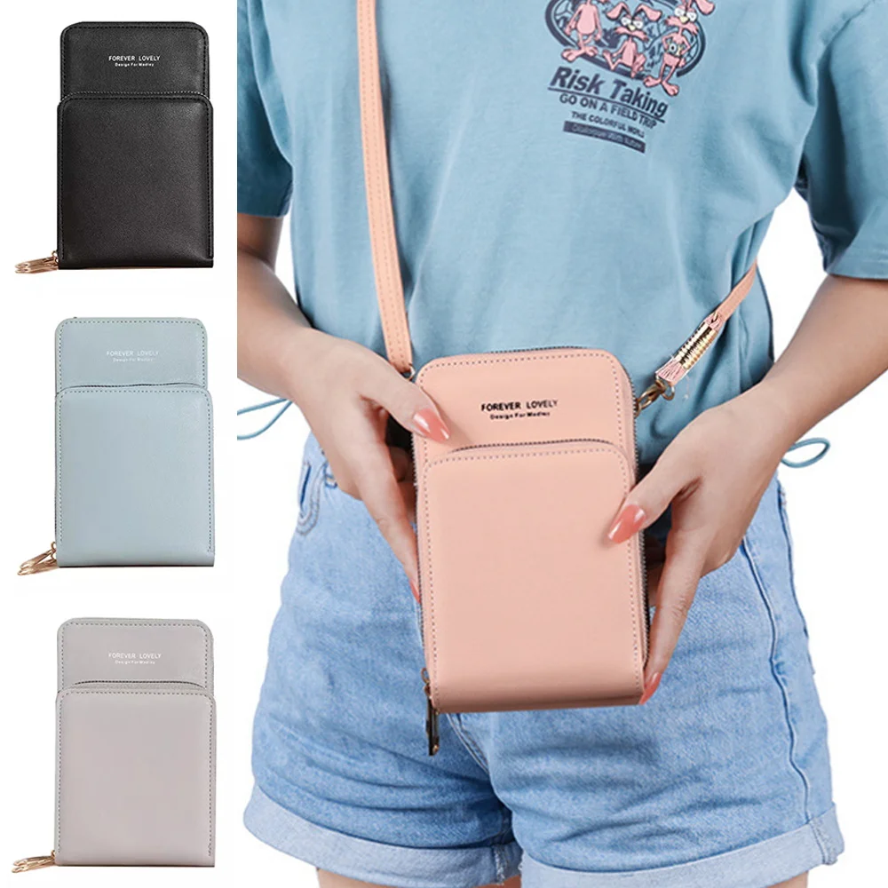 Mobile Phone Shoulder Bags Women Pu Leather Screen Touch Crossbody Bags Ladies Fashion Small Handbags Universal Iphone Samsung