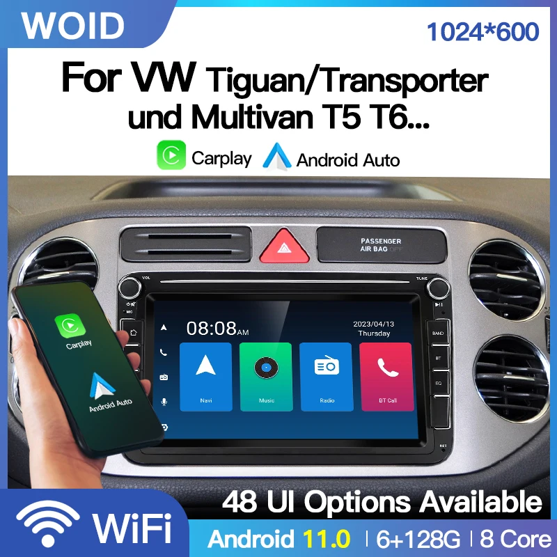 Autoradio Android 2Din Per Vw / Volkswagen Tiguan/Transporter Und Multivan T5 T6 Radio Lettore Multimediale Navigazione Carplay Bt
