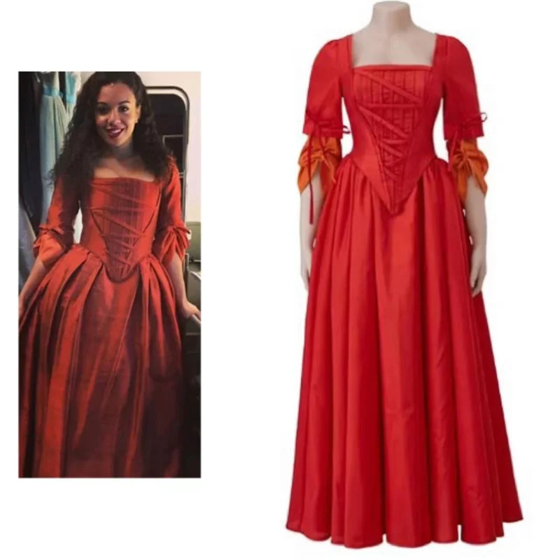 Musical Rock Opera Hamilton Maria Anelli Costume Cosplay Abito Da Ballo Rosso Donna Rococò Stage Performance Dress