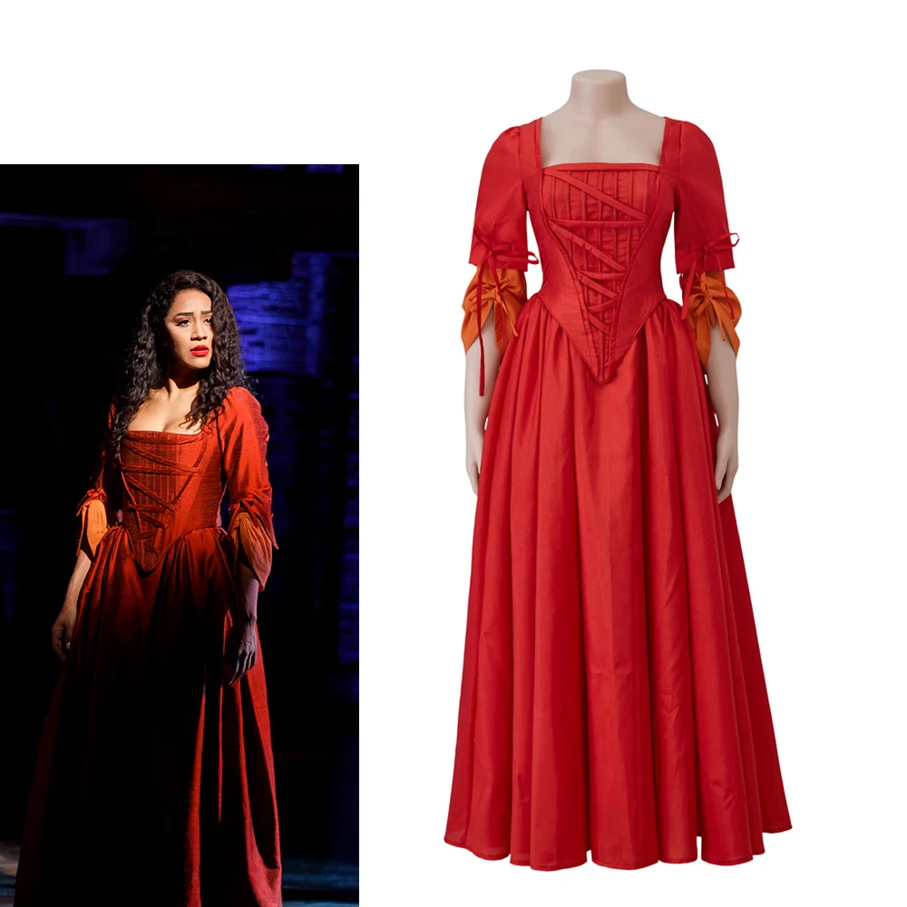 Musical Rock Opera Hamilton Stage Gown Concert Maria Anelli Costume Cosplay Halloween Women Red Dress Performance Outfits