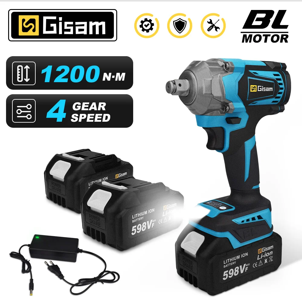 Chiave A Percussione Elettrica Senza Spazzole Da 1/2 Pollice 1200Nm Avvitatore A Batteria Avvitatore A Percussione Per Auto Ricaricabile Per Batteria 