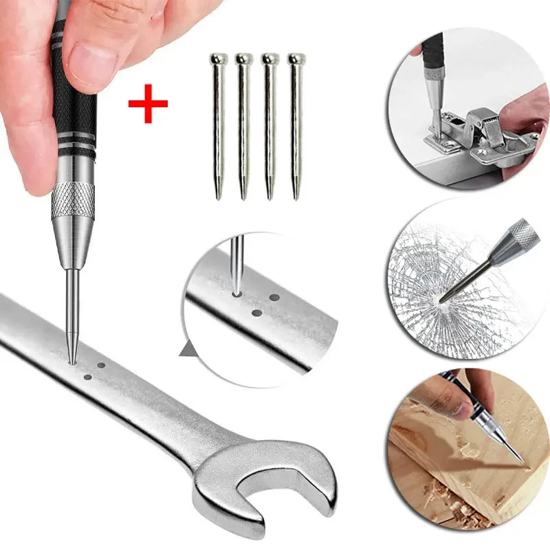 Load Automatic Center Punch Spring Perno Regolabile Impact Marker Punch Set Lavorazione Del Legno Glass Press Dent Metal Drill Hand Tools