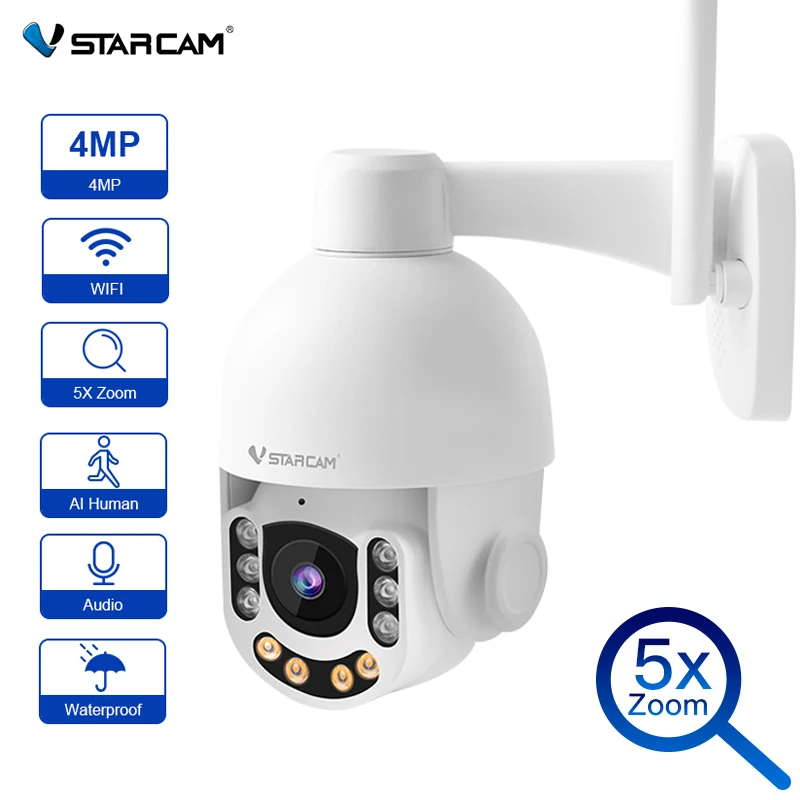 Vstarcam 4Mp Hd Telecamera Wifi Esterna Telecamera Ip Ptz Impermeabile Zoom Digitale 5X Telecamera Di Sorveglianza Wifi 1080P Ai Rilevamento Umano