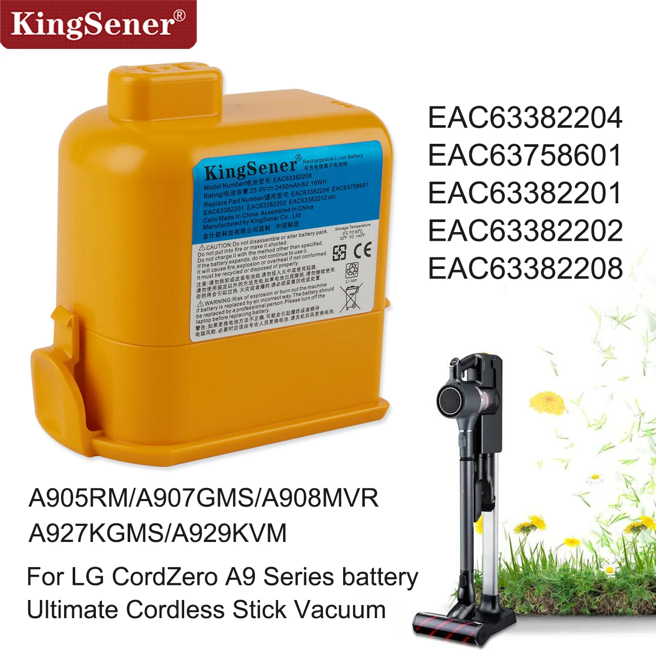 Batteria Per Aspirapolvere 2400Mah Eac63382204 Per Cavo Lg Zero A9, Cavo Zero A9 +,A9, Cavo Zero A9 Plus,A9M,A958,A958Sk