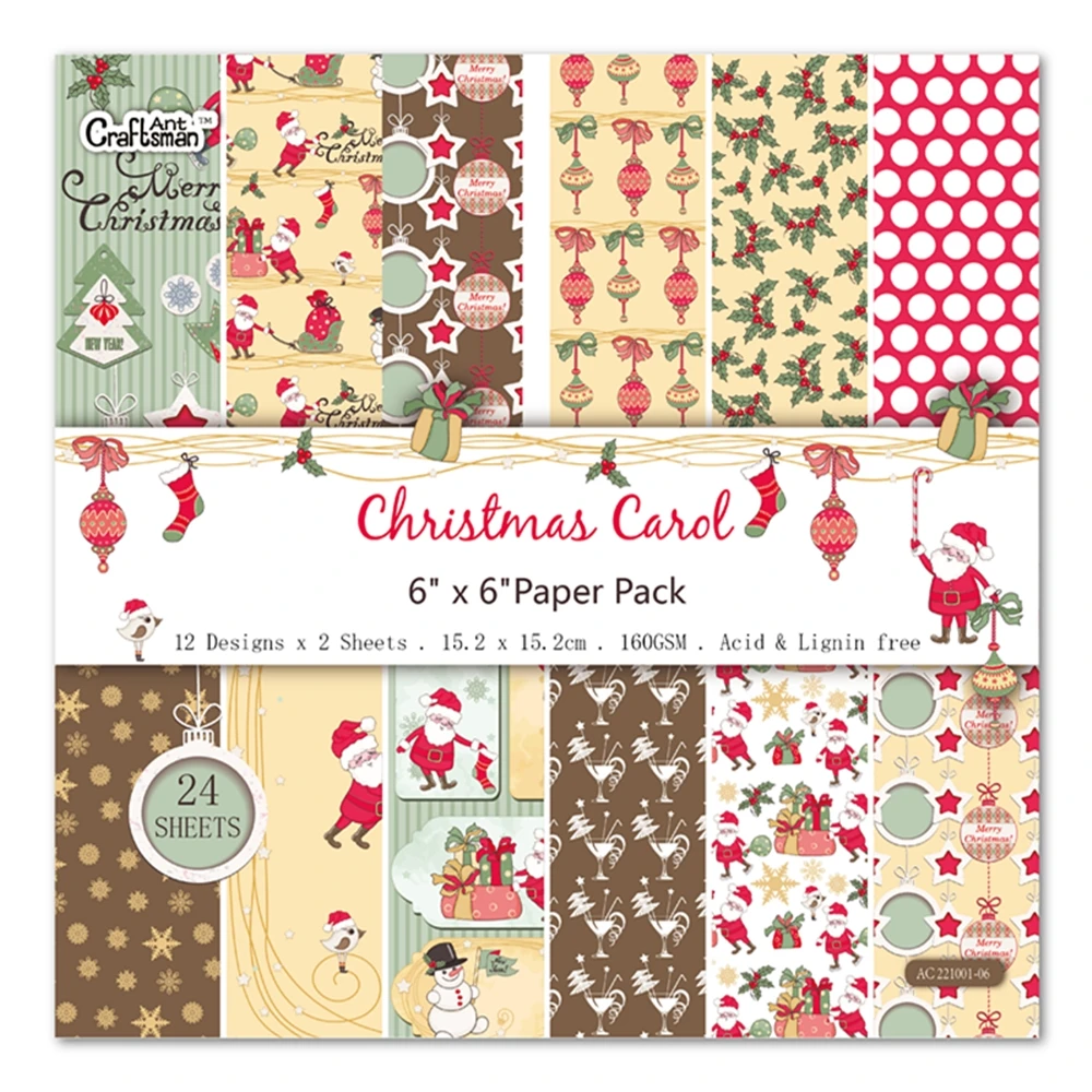 24 Fogli 6 "X6" Natale Carol Patterned Paper Scrapbooking Paper Pack Handmade Craft Paper Craft Background Pad