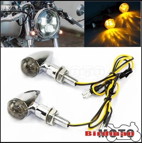 8Mm Mini Lampeggiatori A Proiettile In Metallo Cromato Lampada A Led Indicatore Ambra Indicatore Di Direzione Per Harley Chopper Street Sport Bike Cho