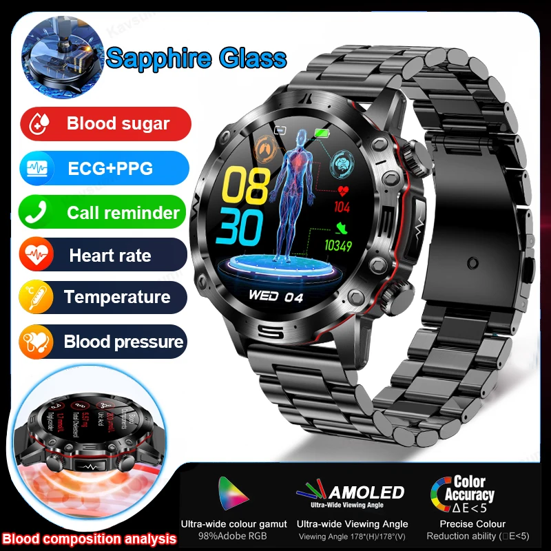 2024New Ecg + Ppg Health Smart Watch Blood Sugar Health Tracker Orologio Temperatura Corporea Sport Bluetooth Call Smartwatch Impermeabile
