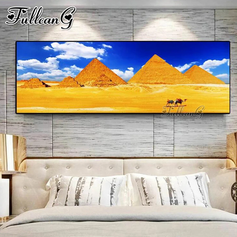 Panorama Of Pyramid Khafre Diamond Painting Landscape Diy Large Picture 5D Full Mosaic Ricamo Egitto Camel Home Decor Aa3690