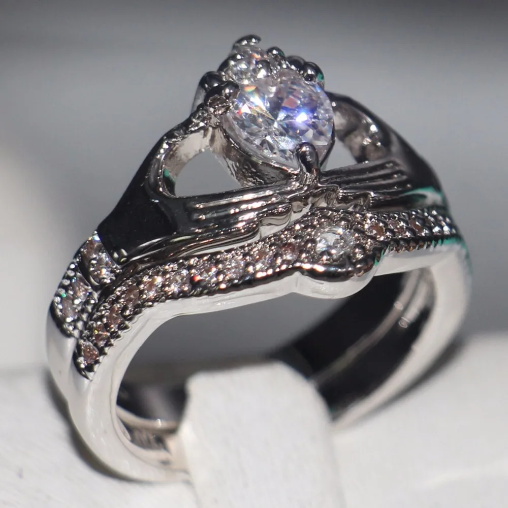Formato 5-11 Choucong Unico Desgin Annata Gioielli Claddagh 10Kt Bianco Gold Filled Sereno 5A Della Cz Delle Donne Del Cuore Di Cerimonia Nuziale Anel
