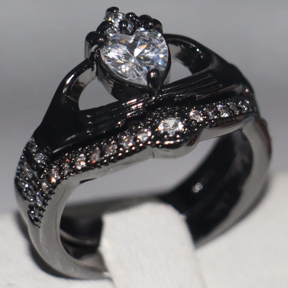 Top Vendita Claddagh Gioelleria Raffinata E Alla Moda 10Kt Balck Gold Filled Bianco Trasparente 5A Cz Delle Donne Di Cerimonia Nuziale Taglio Paio Di 