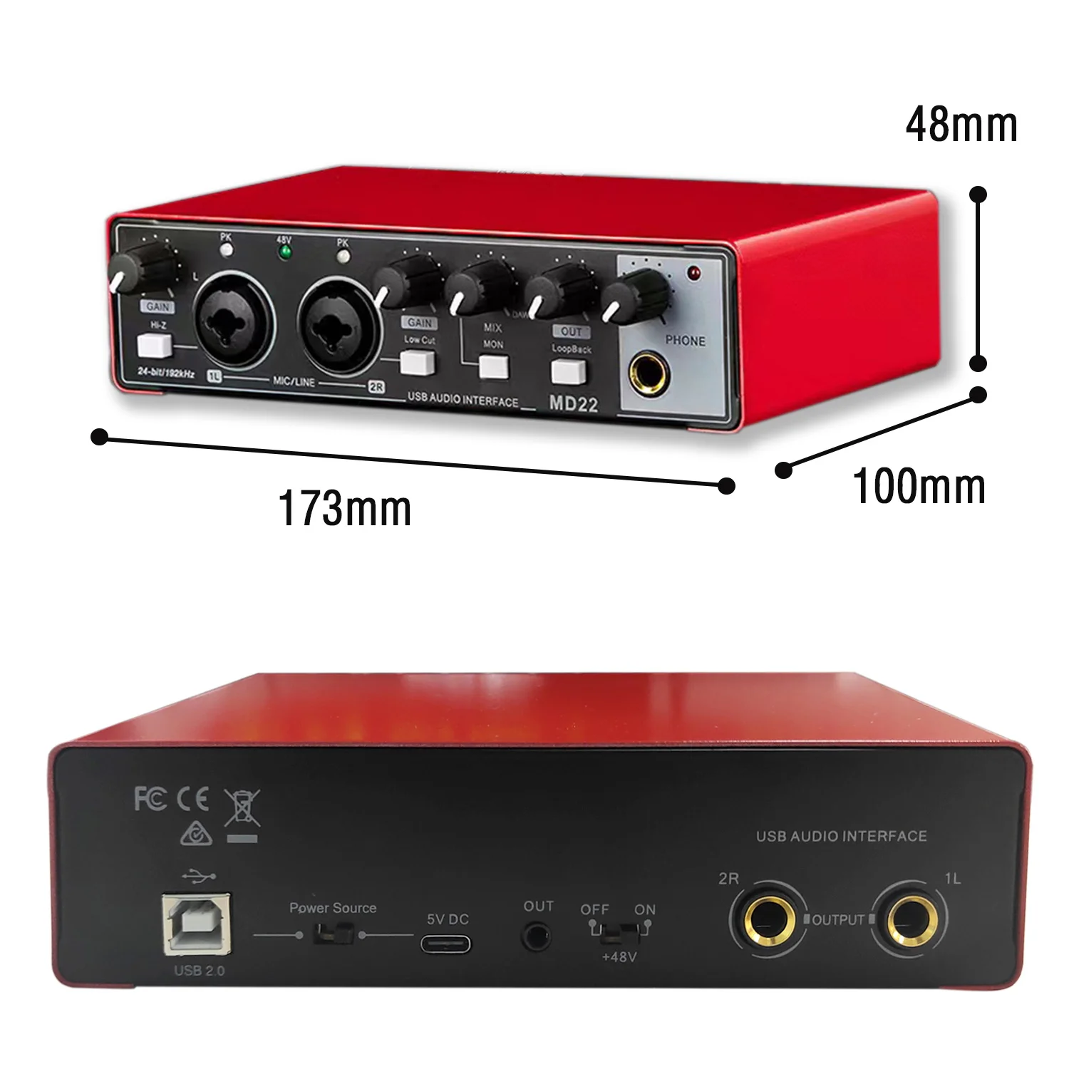 Scheda Audio Studio Record Interfaccia Audio Usb Professionale Apparecchiature Audio Con Monitoraggio Loopback 48V Phantom Per La Registrazione Nuovo
