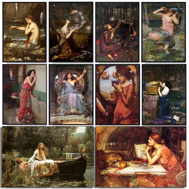 Pittura Vintage John William Waterhouse Poster Magic Circle Witch Wall Art Canvas Jason And Medea Prints Pagan Mystery Pictures
