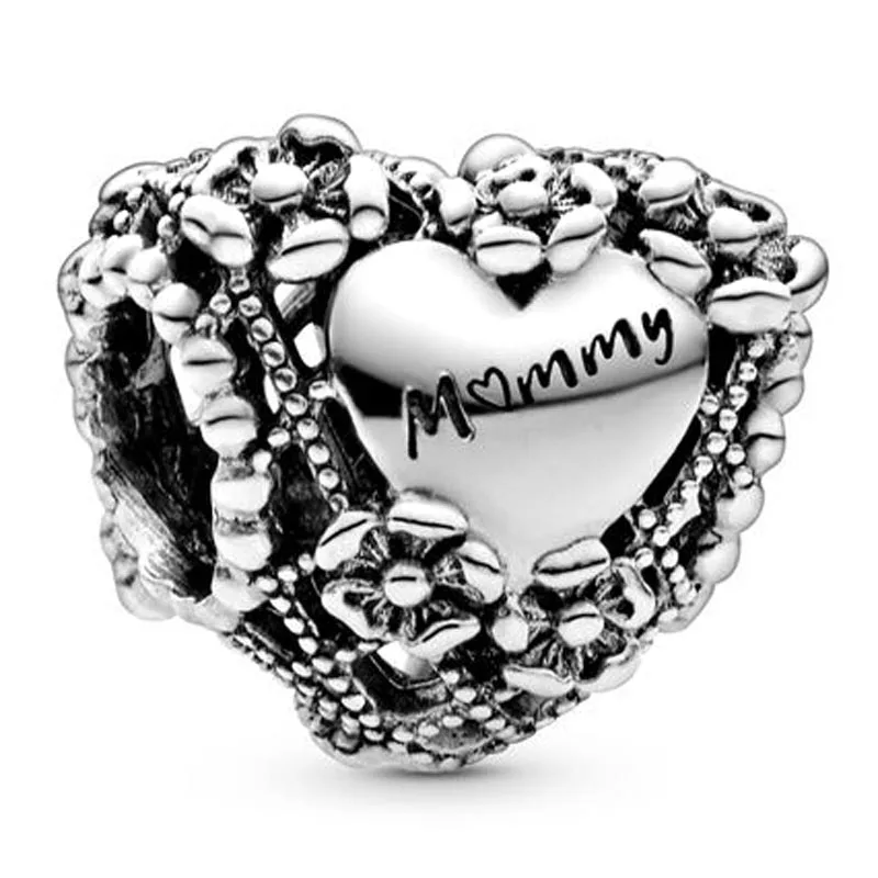 New Vintage Openwork Flower Love Heart Mummy Beads Fit 925 Sterling Silver Bead Charm Bracciale Bangle Gioielli Fai Da Te