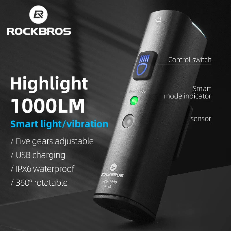 Rockbros 2021 Smart Bike Lights Bicicletta Ipx6 Luce Per Bicicletta Impermeabile Anteriore Usb Ricaricabile Led Luce Per Bicicletta Accessorio Per Bic