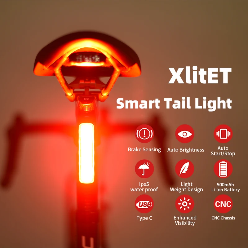 Enfitnix 2020 Xlitet Bicicletta Freno Automatico Luce Posteriore Notte Ciclismo Smart Sensing Fanale Posteriore Mtb Road Bike Reggisella Lampada Di Si