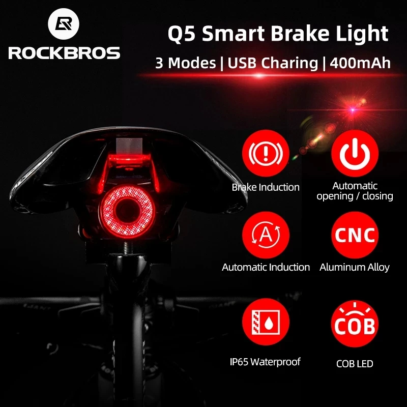Rockbros Bike Light Smart Sensor Luce Posteriore Usb Ricaricabile Mtb Road Bicycle Light Fanale Posteriore Torcia Da Ciclismo In Alluminio Cnc
