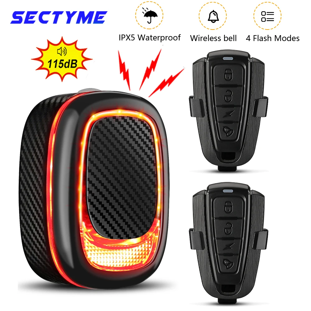 Sectyme Wireless Impermeabile Fanale Posteriore Per Bicicletta Vibrazione Allarme Antifurto Carica Usb A5Pro Smart Auto Brake Sensing Bike Light