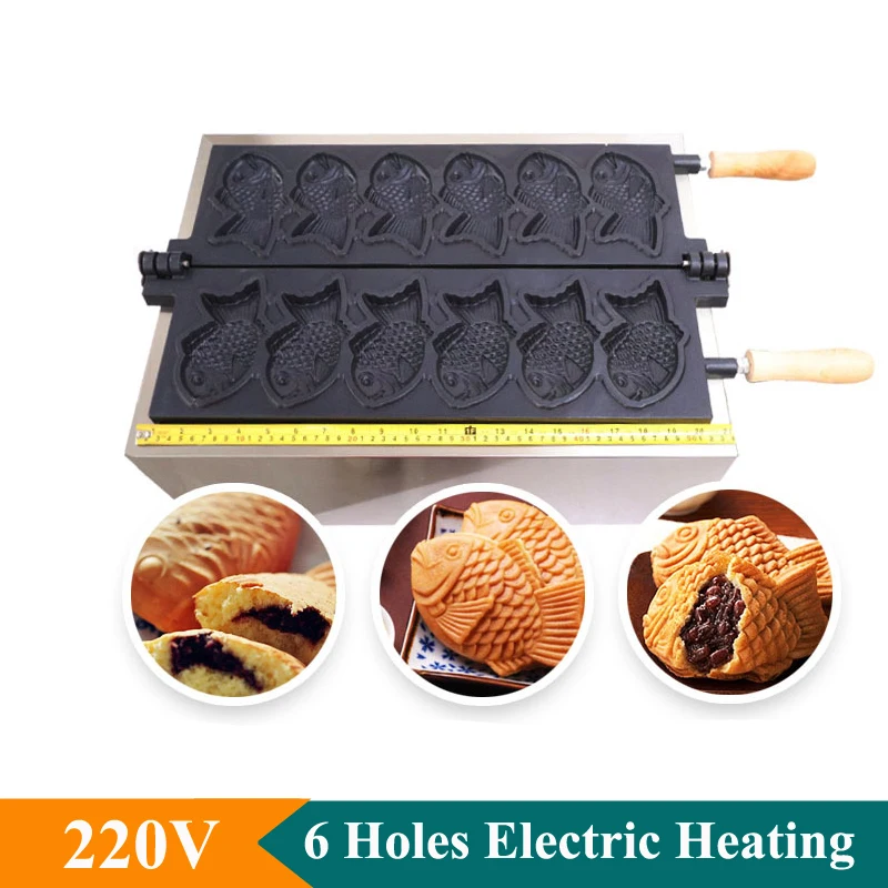 Taiyaki Maker Fish Waffle Machine Fish Cake Baking Machine 6 Pcs Red Bean Paste Fish Waffle Maker 3000W Antiaderente