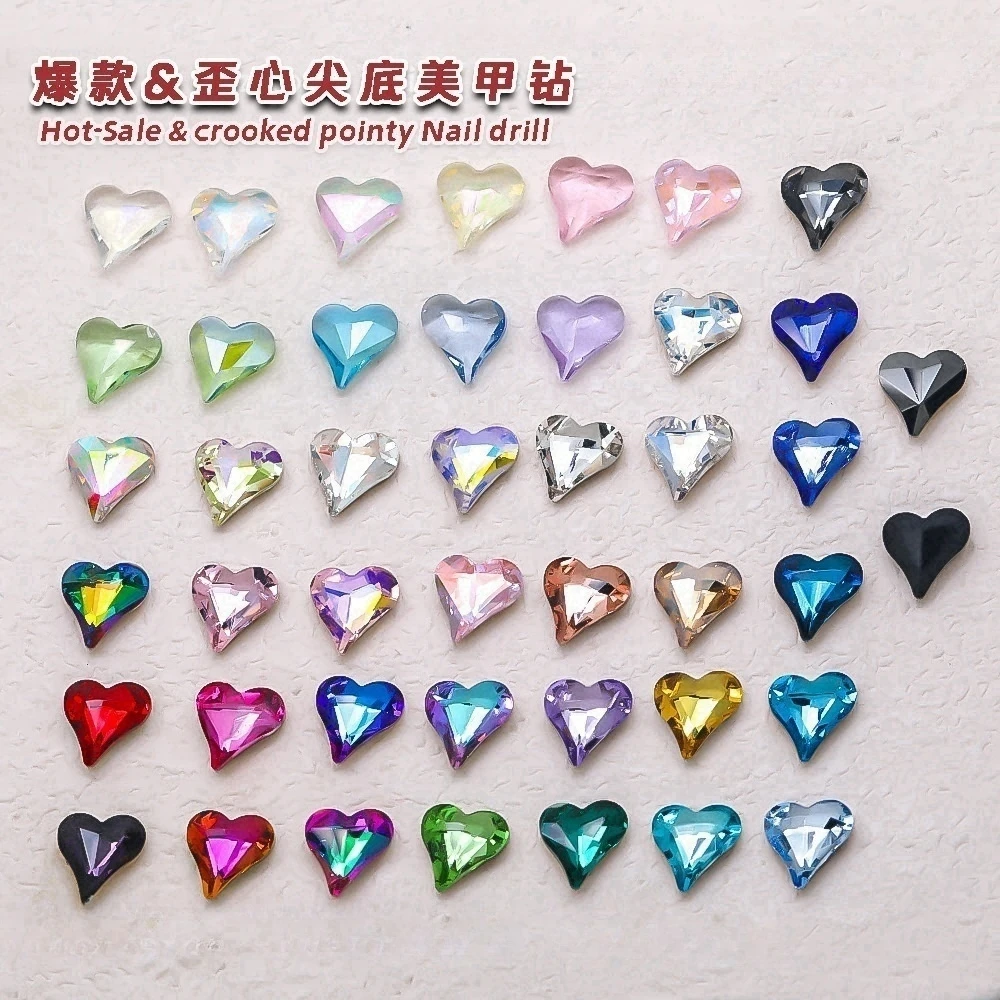 50 Pz 12X13Mm Peach Heart Nail Enhancement Crystal A Punta Bottom Diamond Jewelry Ice Through Love Nail Diamond All'Ingrosso