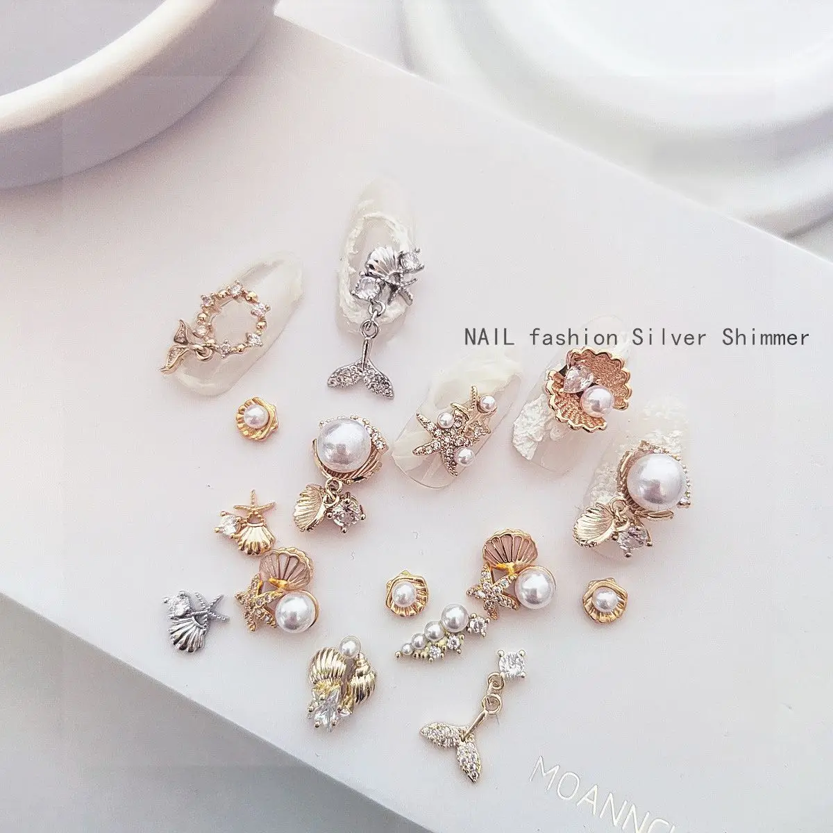 10Pcs Summer Mermaid Conch Shell Starfish Nail Art Parts Zircone Crystal Manicure Nails Accessori Forniture Decorazioni Charms