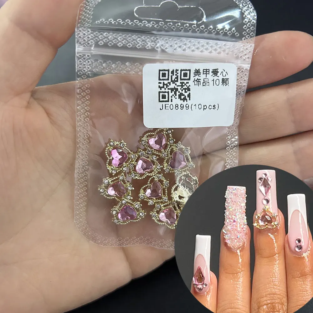10Pcs Love Heart Nail Art Charms San Valentino Luxury Diamond Shining Crystal Stones Glitter Heart Shape Strass Gemme Per Unghie