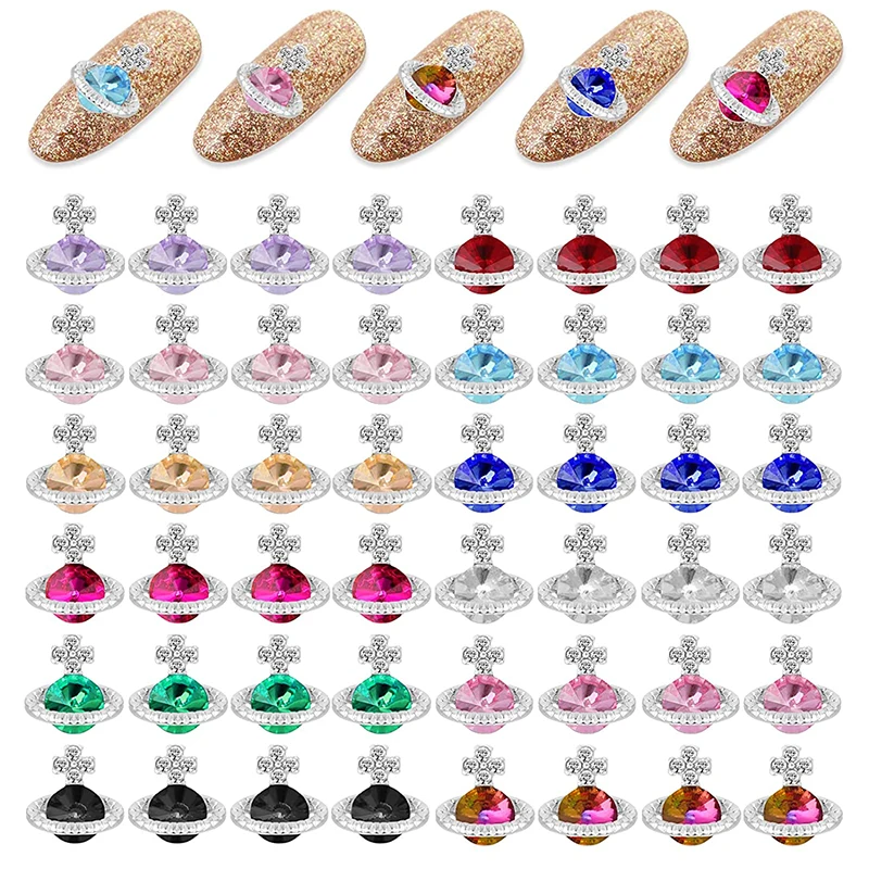 10 Pz 3D Saturn Planet Cross Nail Charms Jewel Luxury Nail Parts Gemme Pietre Strass Di Cristallo Nail Art Decorazione Accessori