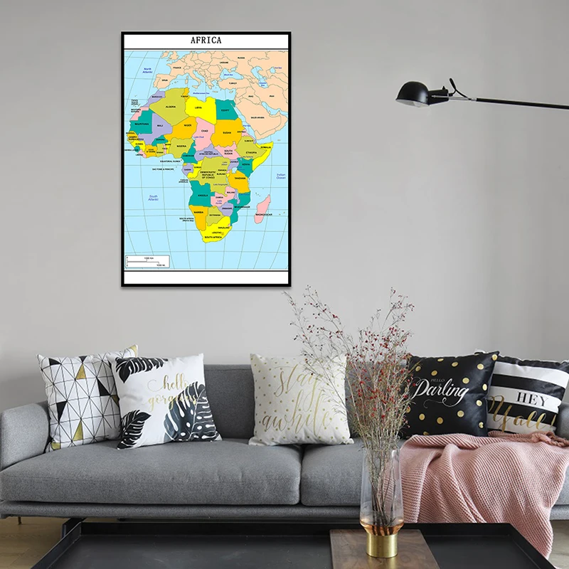 La Mappa Politica Mondiale Dell'Africa 59*84Cm Wall Art Poster Tela Pittura Soggiorno Decorazione Della Casa Materiale Scolastico