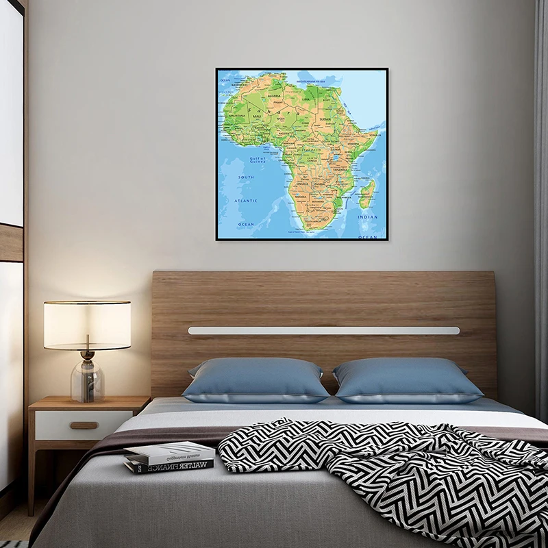 60*60Cm Map Of The Africa Wall Decorative Map In French Unframed Canvas Painting Decorative Poster Living Room Home Decoration