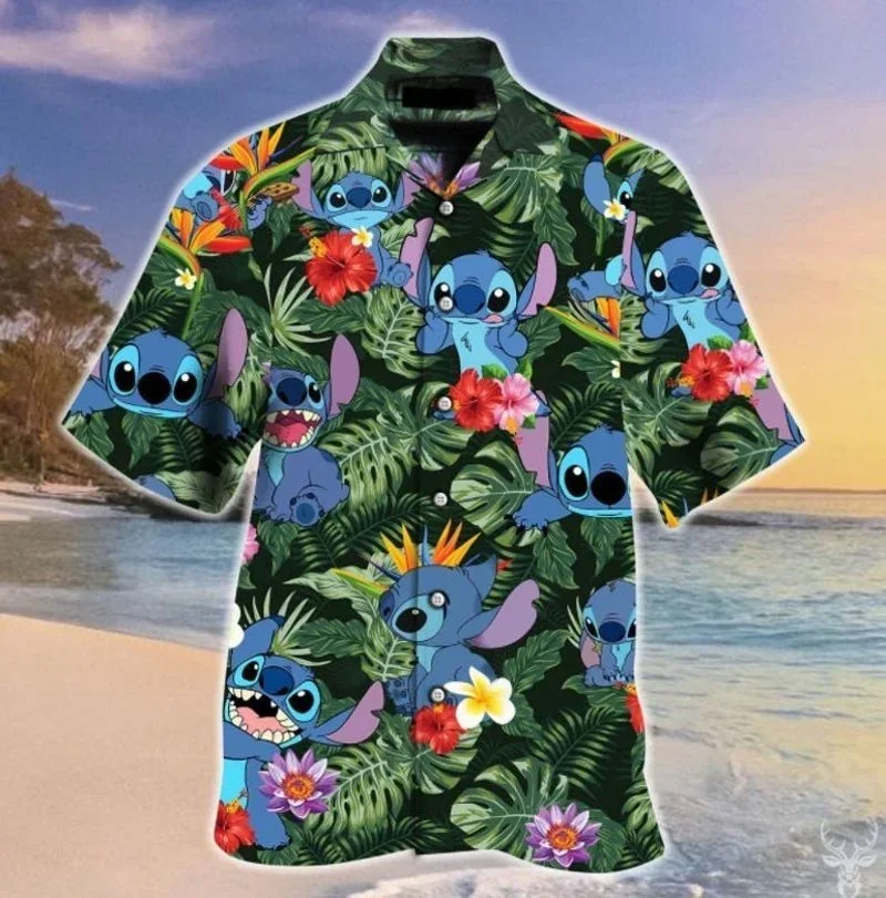 Stitch Hawaii Beach Hot Summer Shirt Disney Hawaiian Shirt Vintage Button Down Shirt Uomo Donna T-Shirt Stitch Camicia Hawaiana