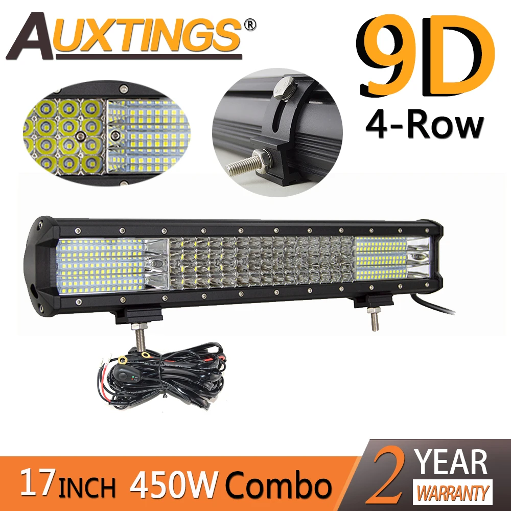 Auxtings 17 Pollici 450W 17 ''Quad Righe Staffa Mobile Led Lavoro Luce Ad Alta Potenza 9D Led Light Bar Offroad 4X4 Car Light 12V 24V