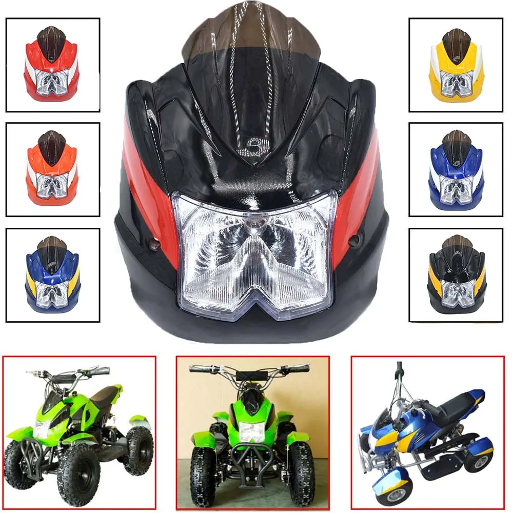 Coprifaro Moto Con Faro 12V E Parabrezza Per Bambini 49Cc Quad Bike Mini Atv Kid 4X4 Wheeler