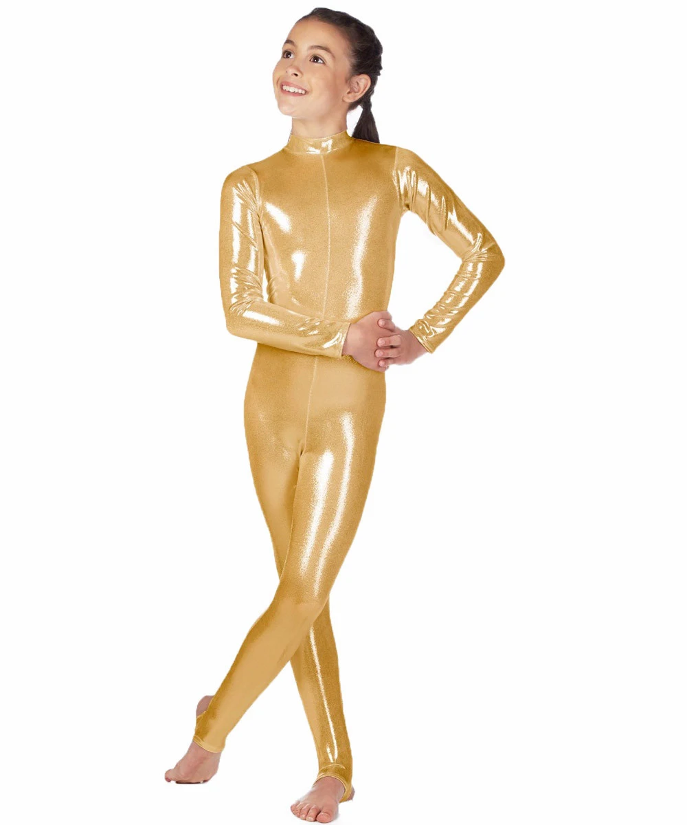 Speerise Kids Manica Lunga Metallic Yoga Unitards Staffe Danza Ginnastica Body Ragazze Shiny Dancewear Stage Show Suit
