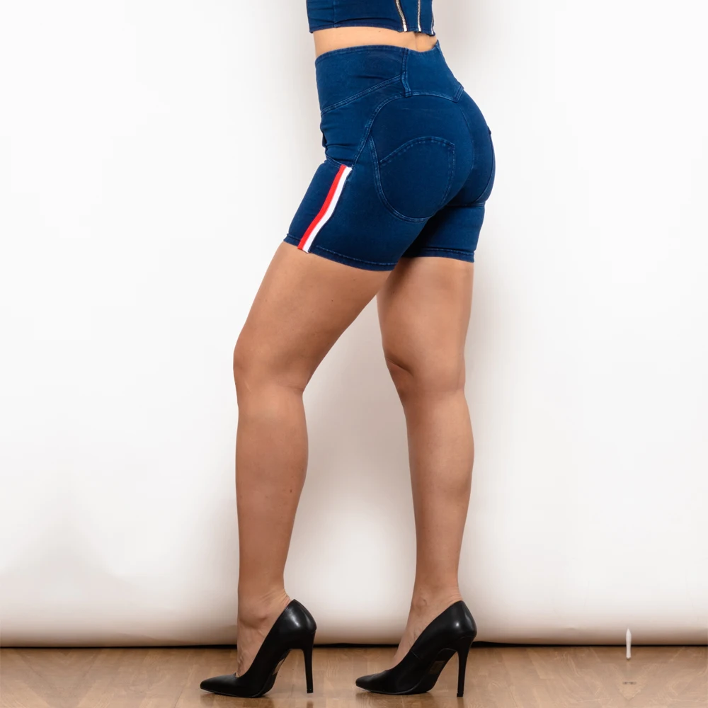 Shascullfites Melody Stripe Scrunch Bum Lift Pantaloncini Blu Scuro Jeans Ragazze Pantaloncini Di Jeans Pantaloncini Caldi Femminili Leggings Da Donna