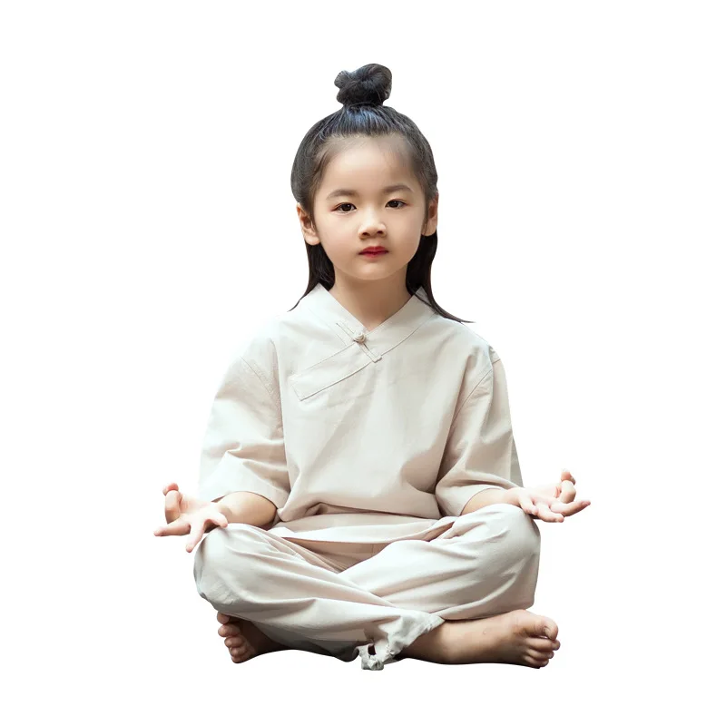 Bambini Taichi Kungfu Uniformi Yoga Set Lino Allentato Yoga Pant Bloomers Yoga Shirt Ragazze Ragazzo Casual Meditazione Outfit Set Abbigliamento Sport